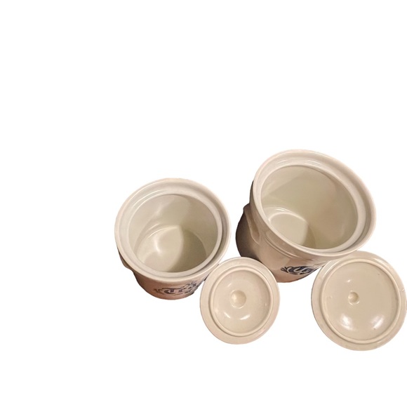 Pfaltzgraff vintage ceramic 3 piece canister set w/lids cream and blue - Picture 3 of 11